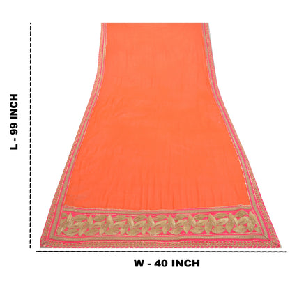 Sanskriti Vintage Orange Pure Georgette Silk Dupatta Hand Made Gota Patti Stone Create Dresses, Kaftan, Skirt, Tops, Projects, Home Decor,