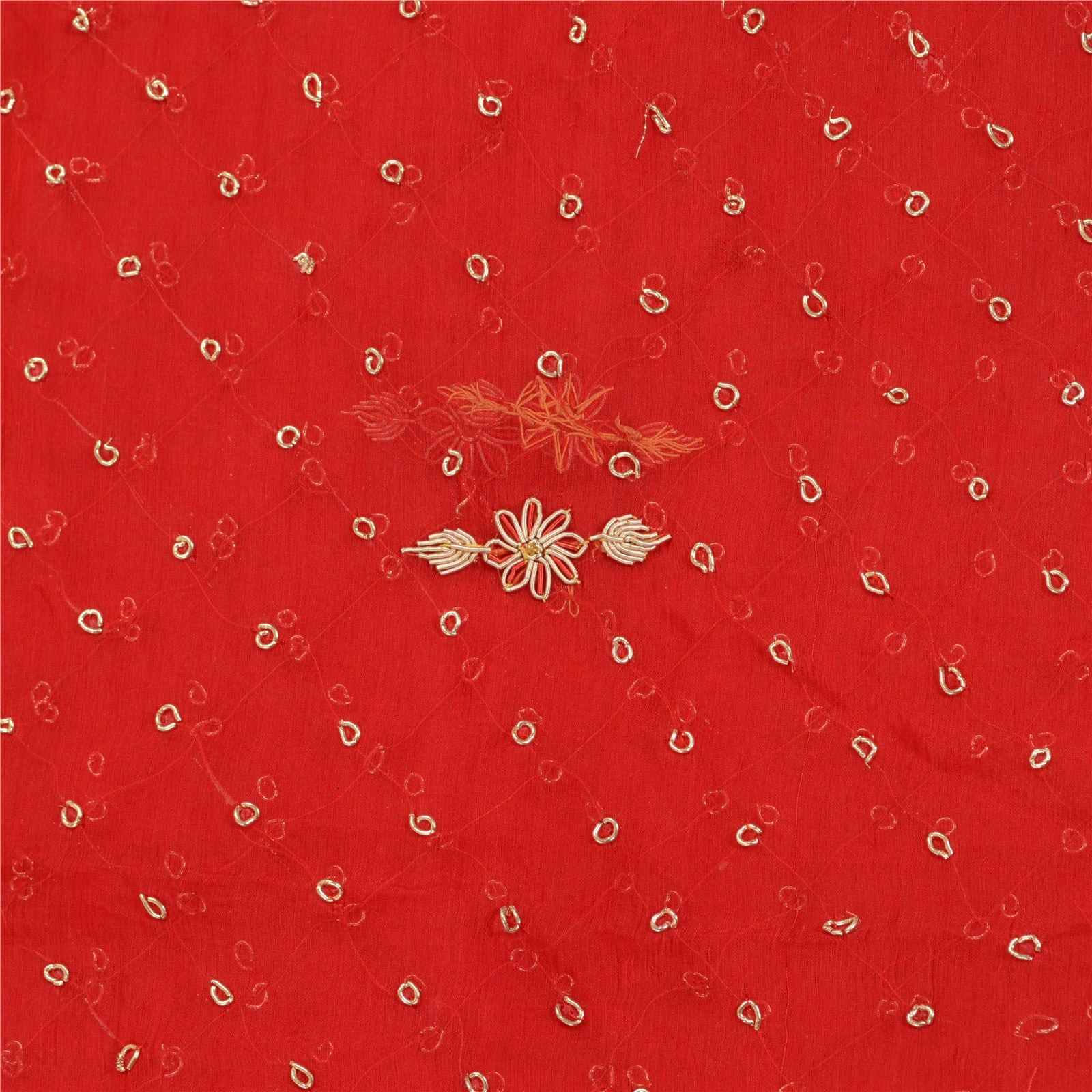 Sanskriti Vintage Red Dupatta Pure Chiffon Silk Hand Beaded Zardozi Old India Stole Indian Heritage Textile Women Traditional Dress