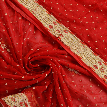 Sanskriti Vintage Red Dupatta Pure Chiffon Silk Hand Beaded Zardozi Stole