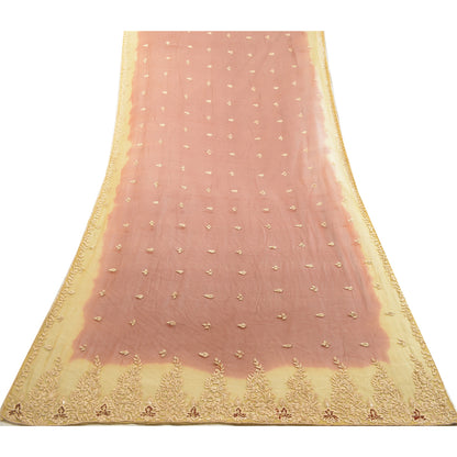 Sanskriti Vintage Dupatta Pure Chiffon Silk Hand Embroidered Zari Zardozi Cream & Orange Stole Indian Craft Supplies Fabric