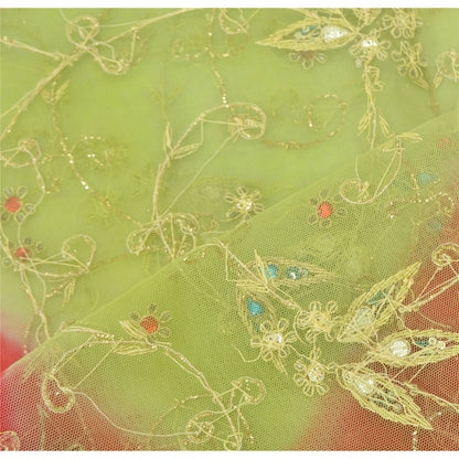 Sanskriti Vintage Green Dupatta Net Mesh Hand Beaded Rhinestone Work Stole