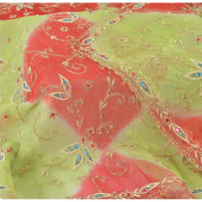 Sanskriti Vintage Green Dupatta Net Mesh Hand Beaded Rhinestone Work Stole