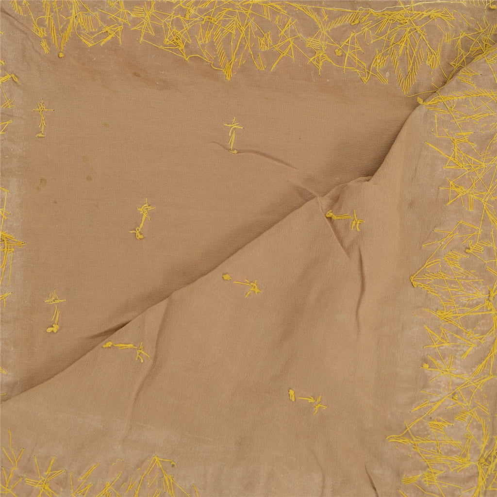 Sanskriti Vintage Brown Dupatta Pure Crepe Silk Hand Embroidered Zardozi Stole