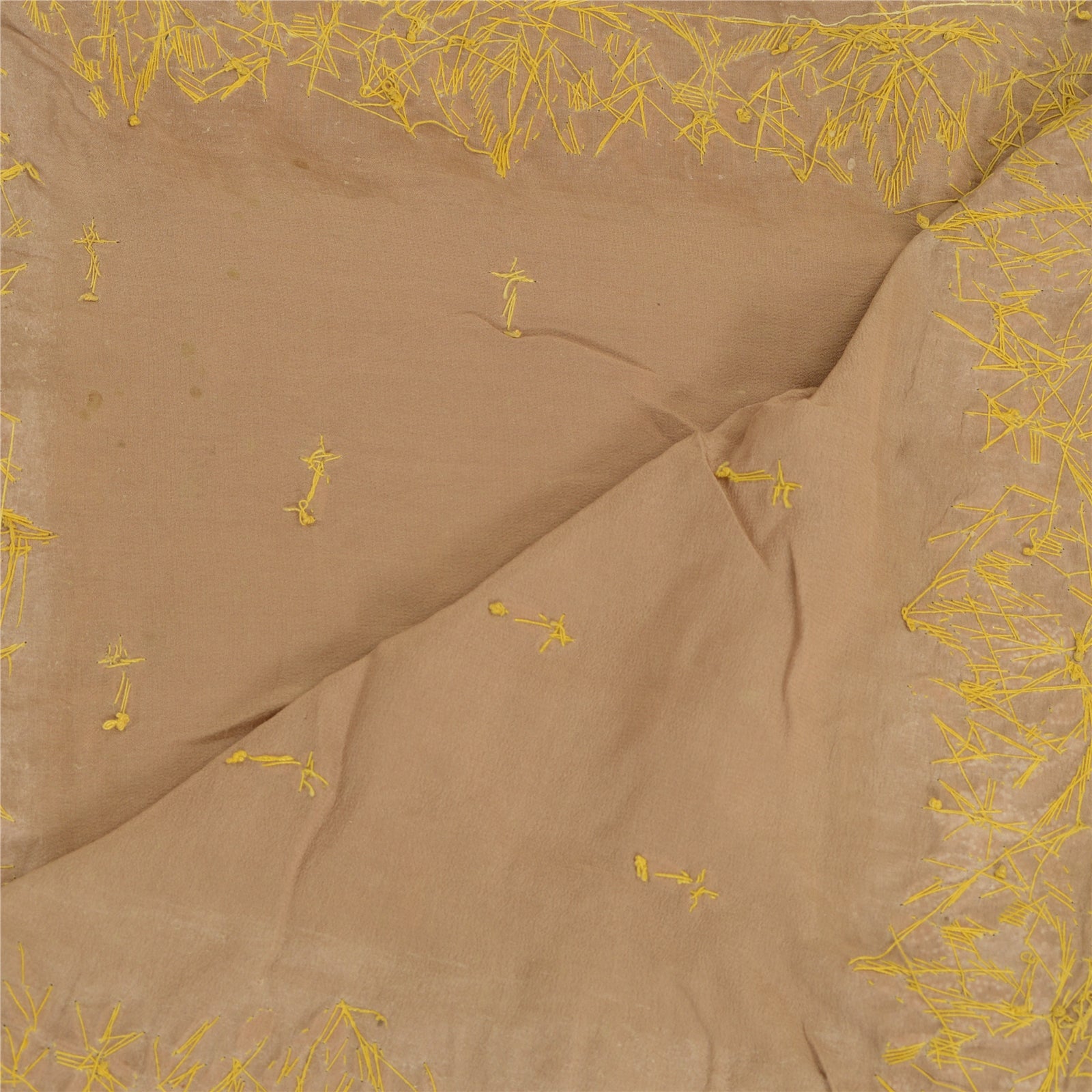 Sanskriti Vintage Brown Dupatta Pure Crepe Silk Hand Embroidered Zardozi Stole