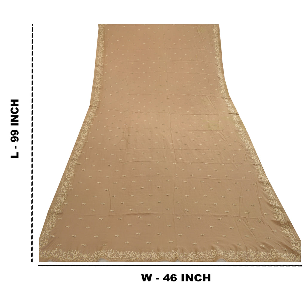 Sanskriti Vintage Brown Dupatta Pure Crepe Silk Hand Embroidered Zardozi Stole