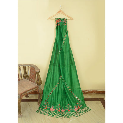 Sanskriti Vintage Green Pure Silk Dupatta Hand Beaded Zardozi Mirror Work Stole Create Dresses, Kaftan, Skirt, Top, Projects,Decor, Sewing