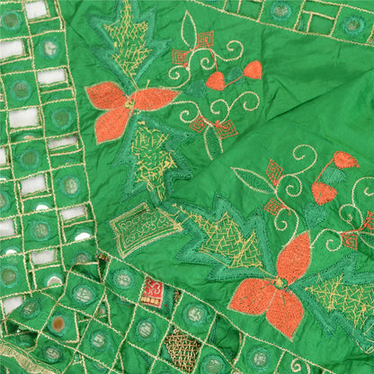 Sanskriti Vintage Green Pure Silk Dupatta Hand Beaded Zardozi Mirror Work Stole Create Dresses, Kaftan, Skirt, Top, Projects,Decor, Sewing
