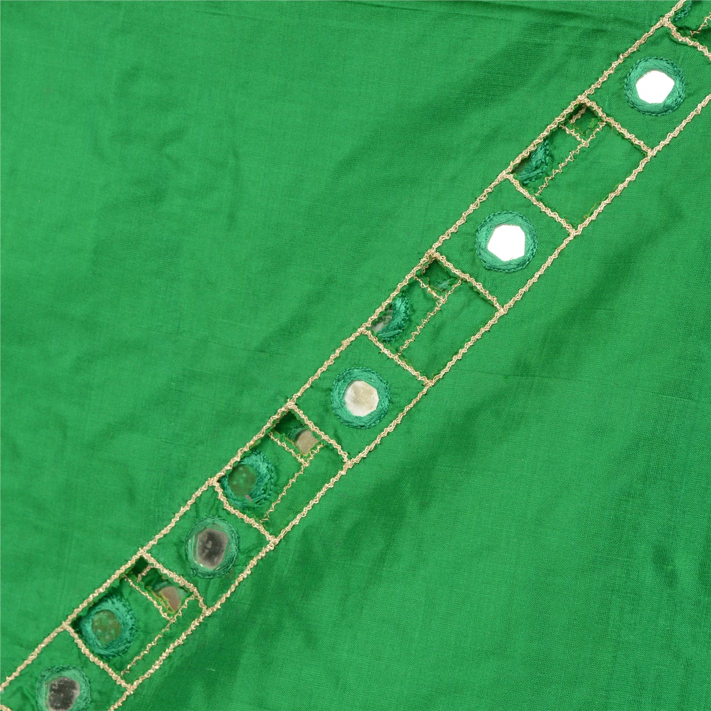 Sanskriti Vintage Green Pure Silk Dupatta Hand Beaded Zardozi Mirror Work Stole Create Dresses, Kaftan, Skirt, Top, Projects,Decor, Sewing