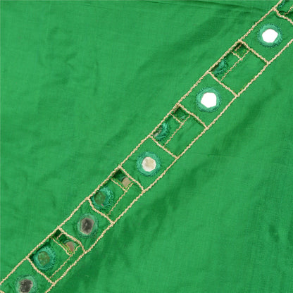 Sanskriti Vintage Green Pure Silk Dupatta Hand Beaded Zardozi Mirror Work Stole Create Dresses, Kaftan, Skirt, Top, Projects,Decor, Sewing