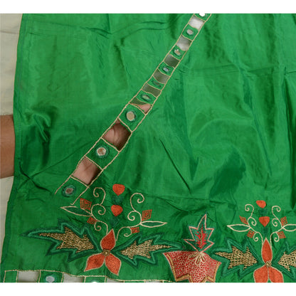 Sanskriti Vintage Green Pure Silk Dupatta Hand Beaded Zardozi Mirror Work Stole Create Dresses, Kaftan, Skirt, Top, Projects,Decor, Sewing