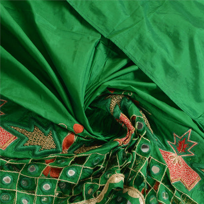 Sanskriti Vintage Green Pure Silk Dupatta Hand Beaded Zardozi Mirror Work Stole Create Dresses, Kaftan, Skirt, Top, Projects,Decor, Sewing