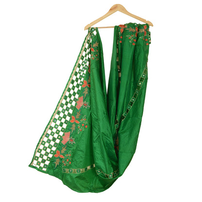 Sanskriti Vintage Green Pure Silk Dupatta Hand Beaded Zardozi Mirror Work Stole Create Dresses, Kaftan, Skirt, Top, Projects,Decor, Sewing