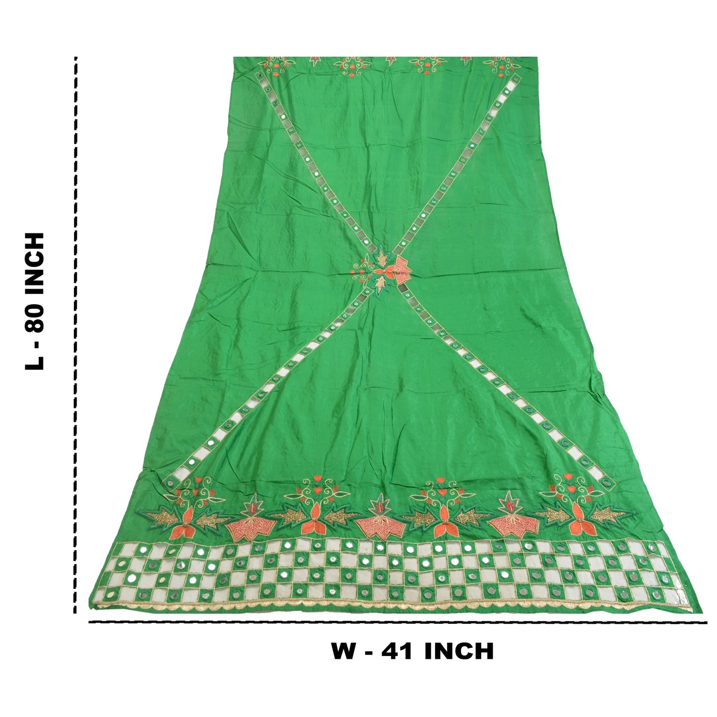 Sanskriti Vintage Green Pure Silk Dupatta Hand Beaded Zardozi Mirror Work Stole Create Dresses, Kaftan, Skirt, Top, Projects,Decor, Sewing