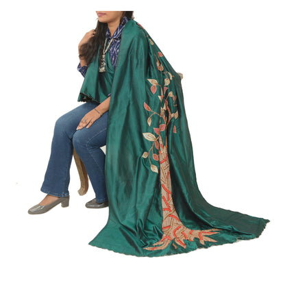 Sanskriti Vintage Green Dupatta Applique Pure Silk Hand Bead Zari Festival Stole