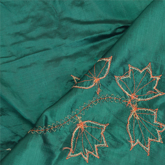 Sanskriti Vintage Green Dupatta Applique Pure Silk Hand Bead Zari Festival Stole