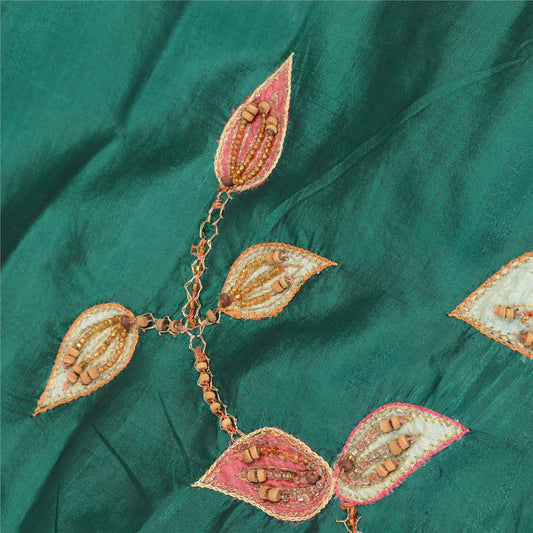 Sanskriti Vintage Green Dupatta Applique Pure Silk Hand Bead Zari Festival Stole