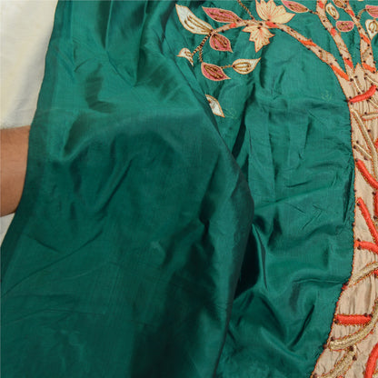 Sanskriti Vintage Green Dupatta Applique Pure Silk Hand Bead Zari Festival Stole