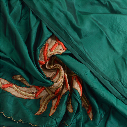 Sanskriti Vintage Green Dupatta Applique Pure Silk Hand Bead Zari Festival Stole