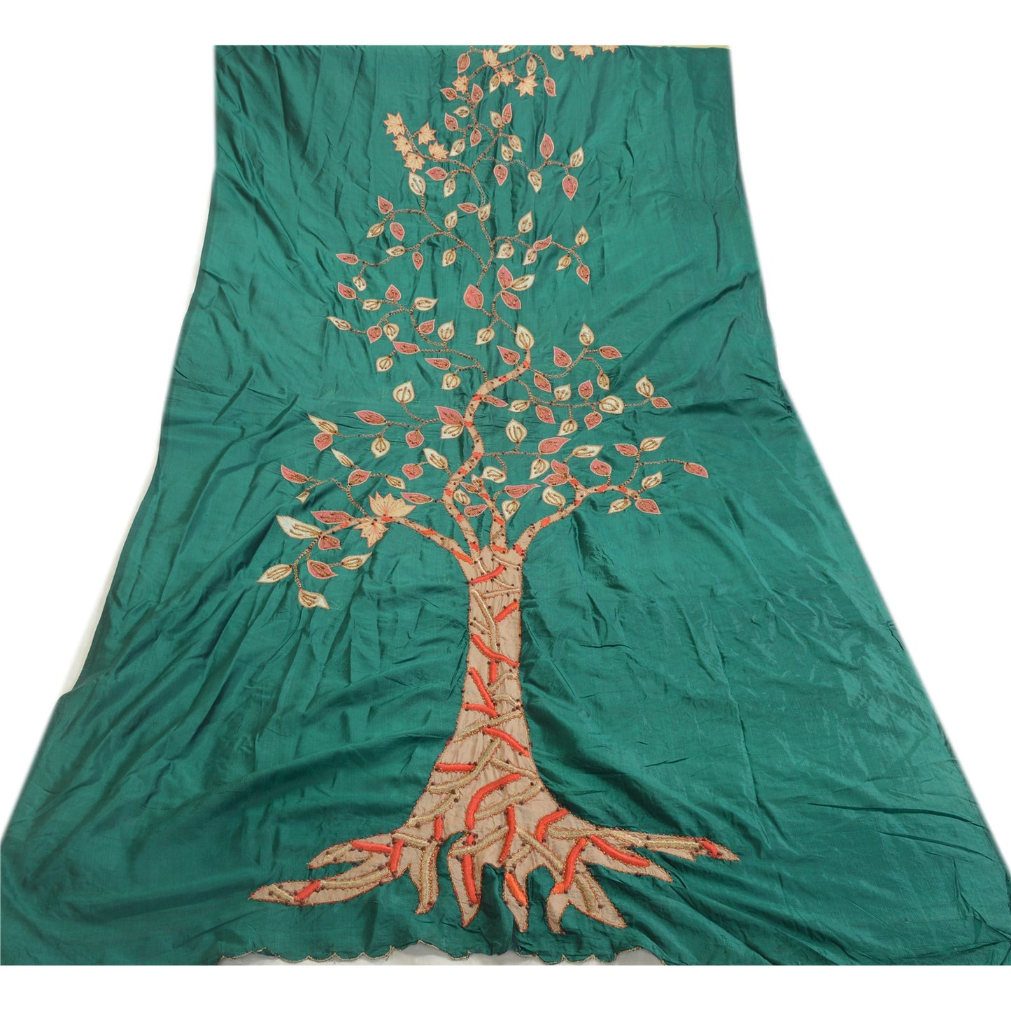 Sanskriti Vintage Green Dupatta Applique Pure Silk Hand Bead Zari Festival Stole