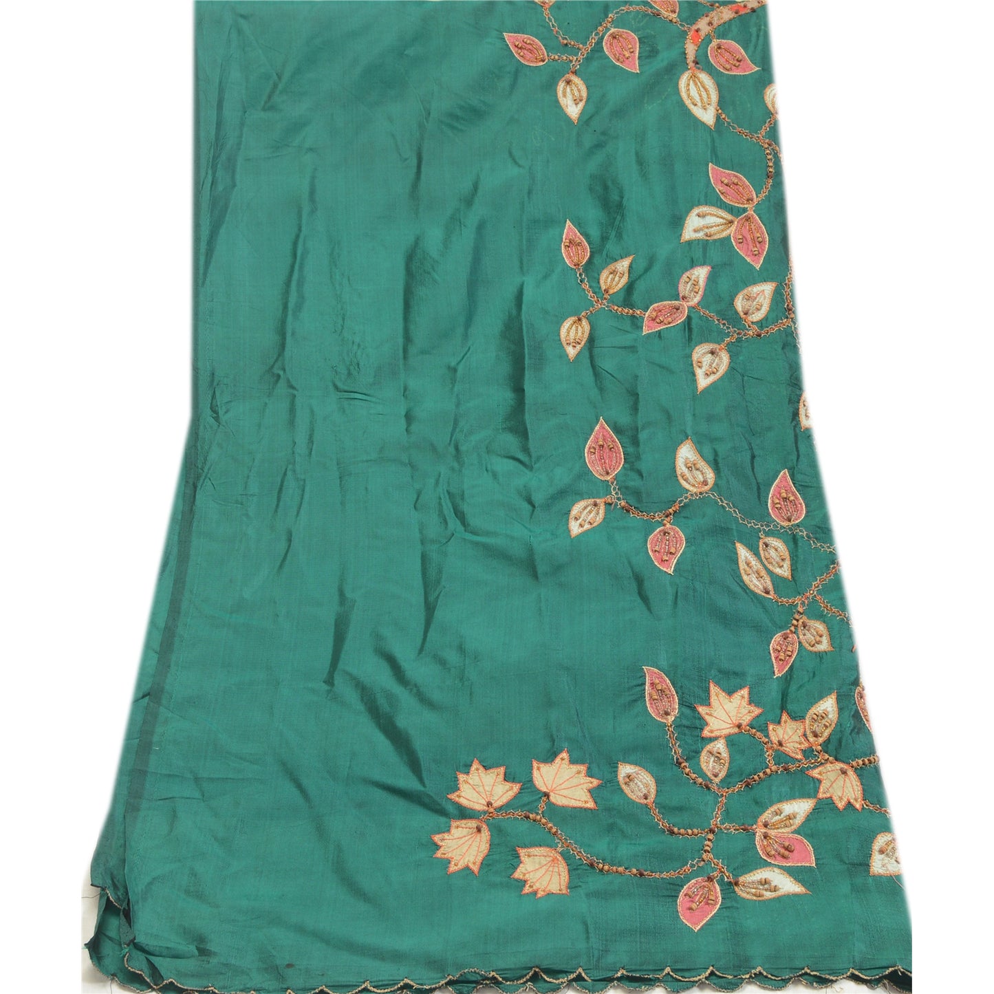 Sanskriti Vintage Green Dupatta Applique Pure Silk Hand Bead Zari Festival Stole