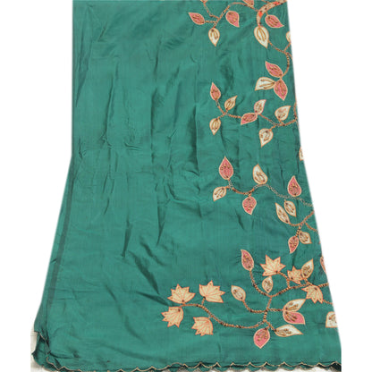 Sanskriti Vintage Green Dupatta Applique Pure Silk Hand Bead Zari Festival Stole