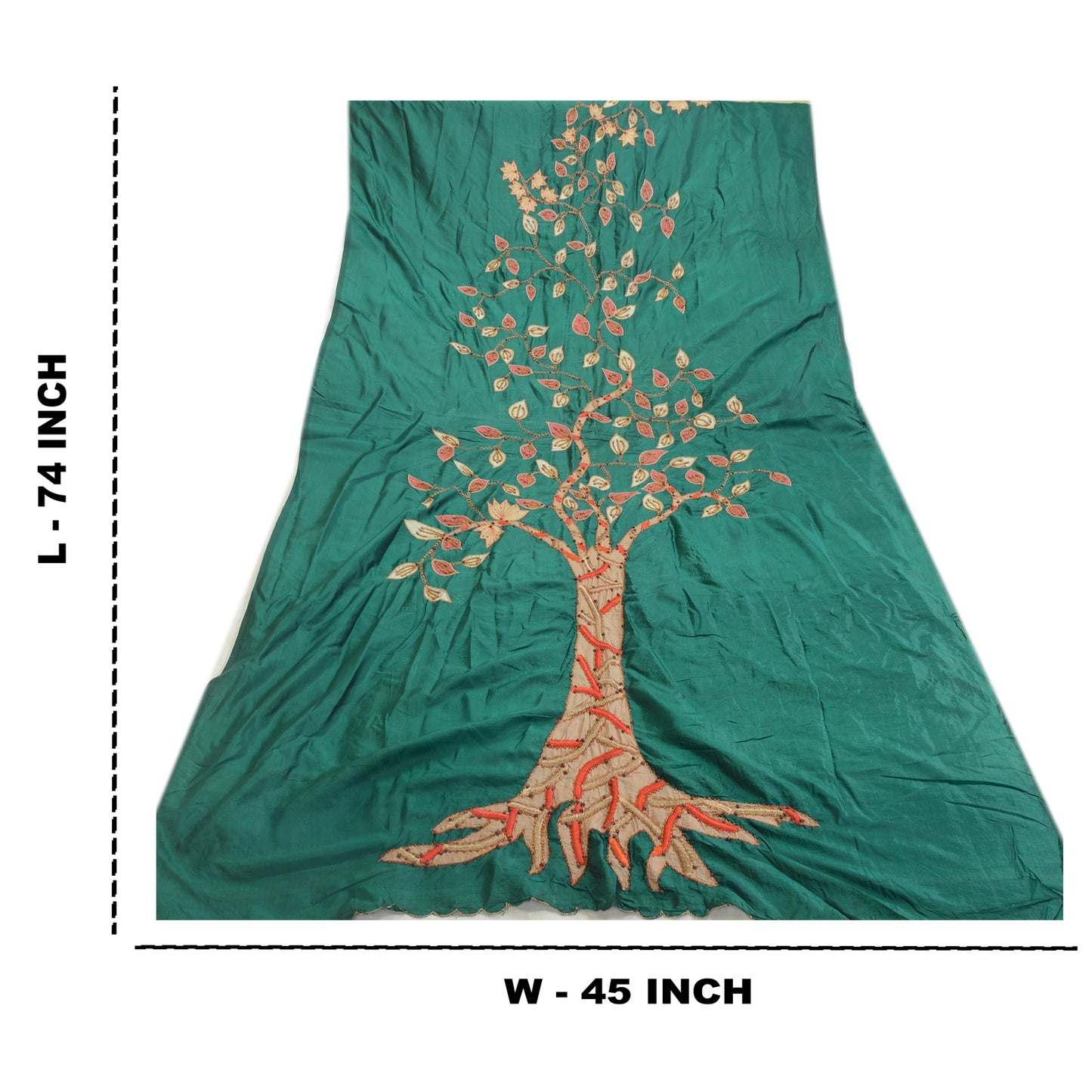 Sanskriti Vintage Green Dupatta Applique Pure Silk Hand Bead Zari Festival Stole