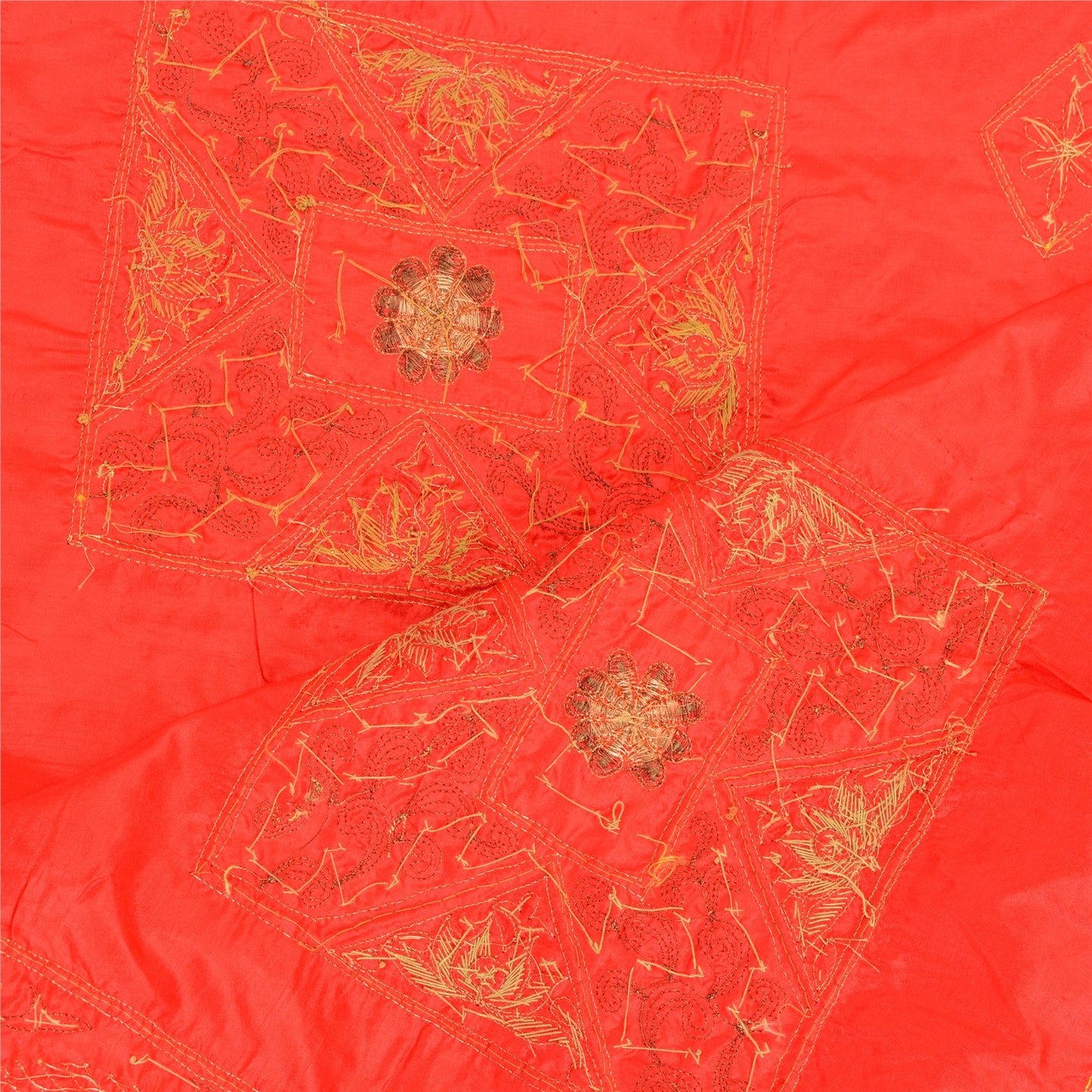 Sanskriti Vintage Red Dupatta 100% Pure Silk Hand Beaded Patch Work Wrap Stole
