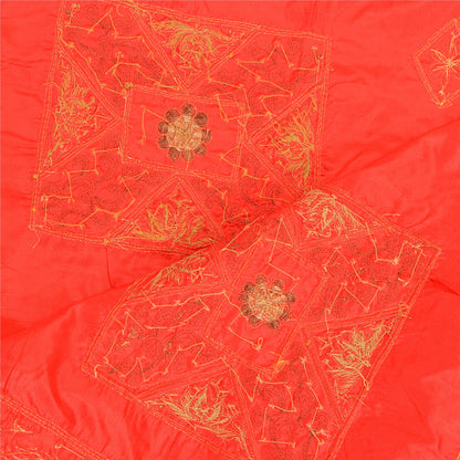Sanskriti Vintage Red Dupatta 100% Pure Silk Hand Beaded Patch Work Wrap Stole