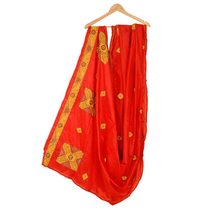 Sanskriti Vintage Red Dupatta 100% Pure Silk Hand Beaded Patch Work Wrap Stole