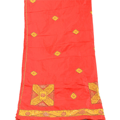 Sanskriti Vintage Red Dupatta 100% Pure Silk Hand Beaded Patch Work Wrap Stole