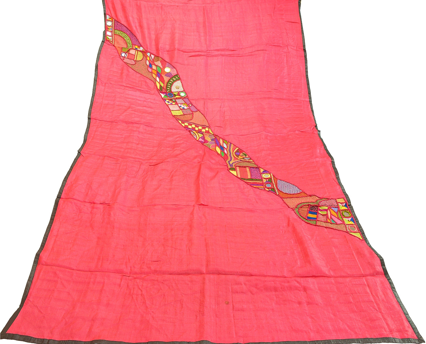 Sanskriti Vintage Pink Dupatta Pure Silk Hand Beaded Patch Mirror Festival Stole