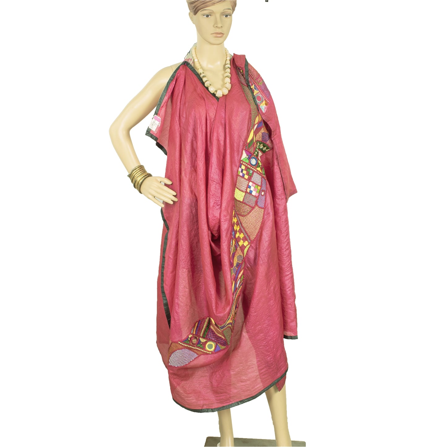 Sanskriti Vintage Pink Dupatta Pure Silk Hand Beaded Patch Mirror Festival Stole