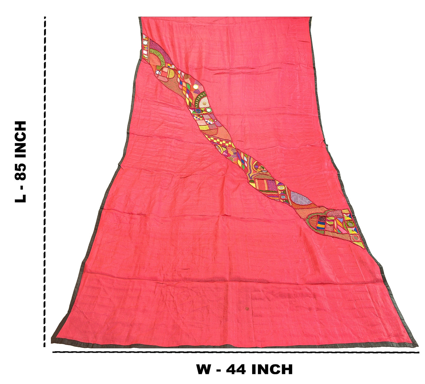 Sanskriti Vintage Pink Dupatta Pure Silk Hand Beaded Patch Mirror Festival Stole