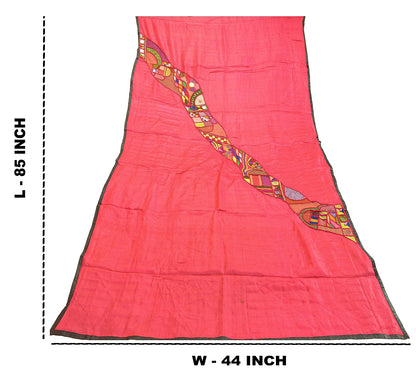 Sanskriti Vintage Pink Dupatta Pure Silk Hand Beaded Patch Mirror Festival Stole
