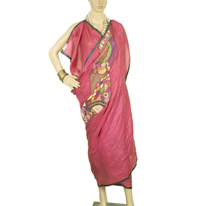 Sanskriti Vintage Pink Dupatta Pure Silk Hand Beaded Patch Mirror Festival Stole