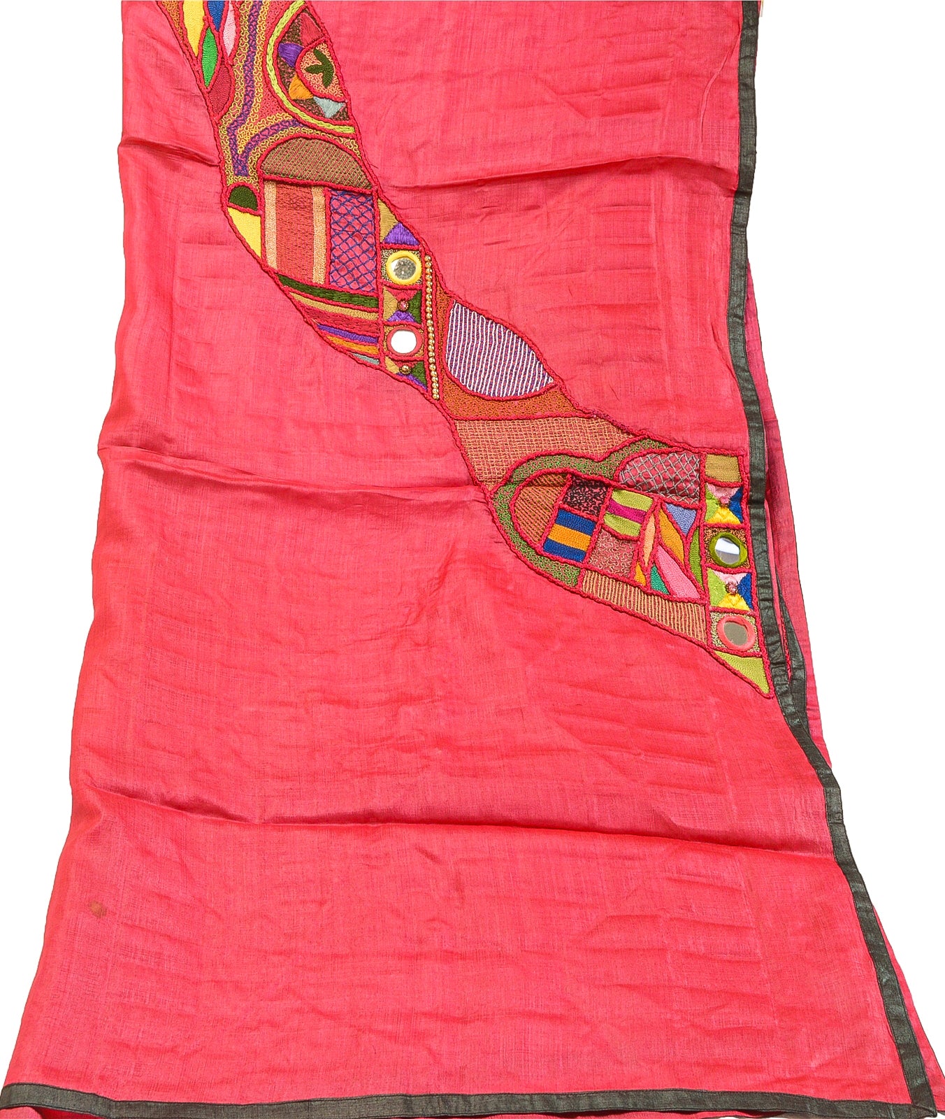 Sanskriti Vintage Pink Dupatta Pure Silk Hand Beaded Patch Mirror Festival Stole