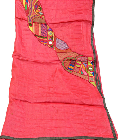 Sanskriti Vintage Pink Dupatta Pure Silk Hand Beaded Patch Mirror Festival Stole