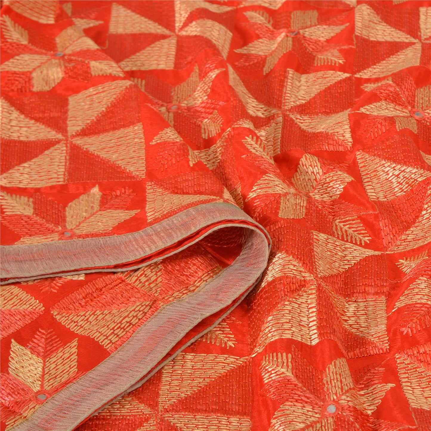 Sanskriti Vintage Dupatta Hand Embroidered Art Silk Bagh Phulkari Stole Red Veil