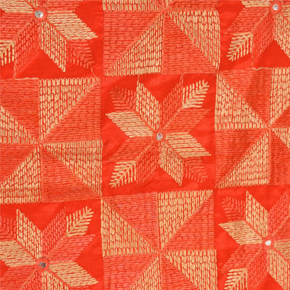 Sanskriti Vintage Dupatta Hand Embroidered Art Silk Bagh Phulkari Stole Red Veil