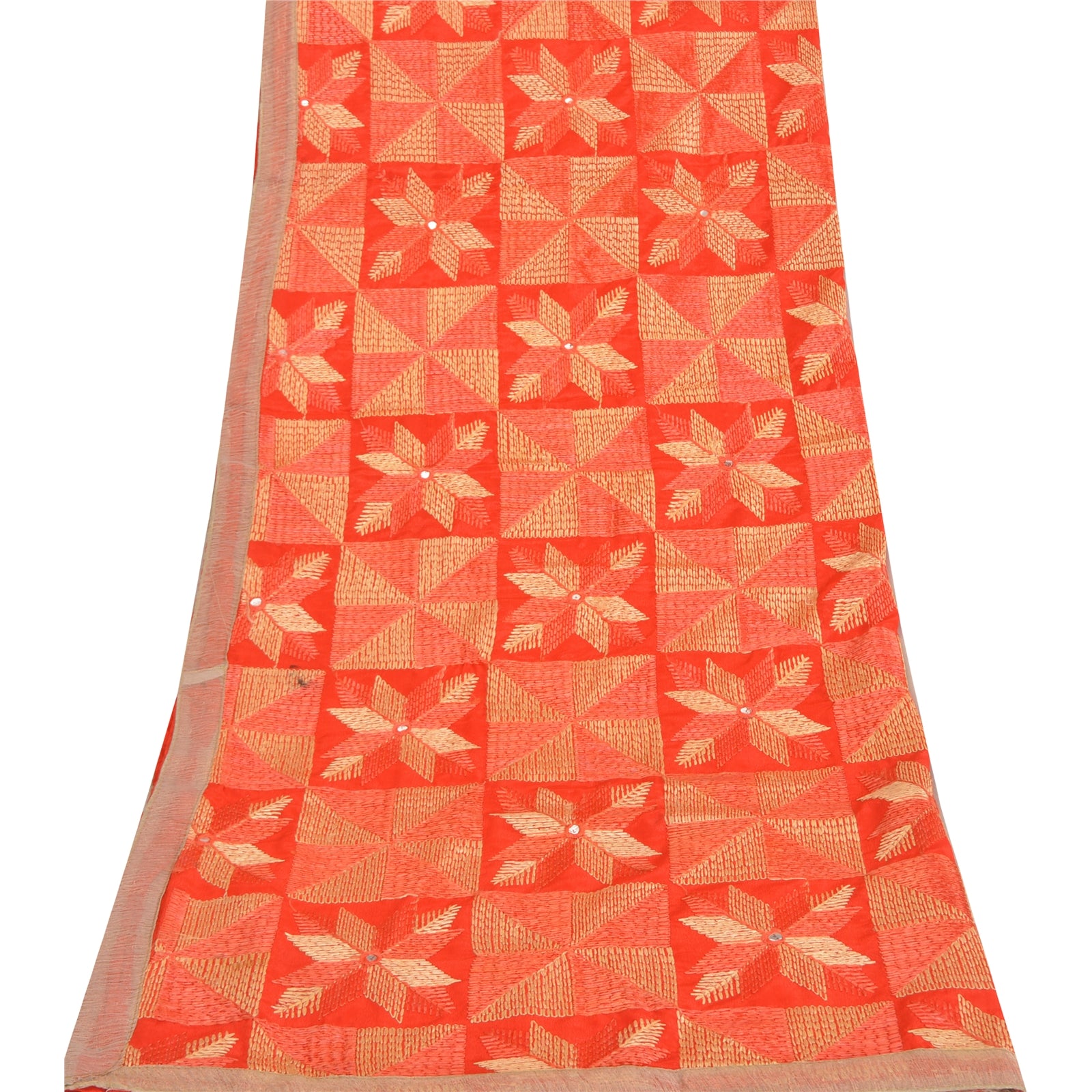Sanskriti Vintage Dupatta Hand Embroidered Art Silk Bagh Phulkari Stole Red Veil