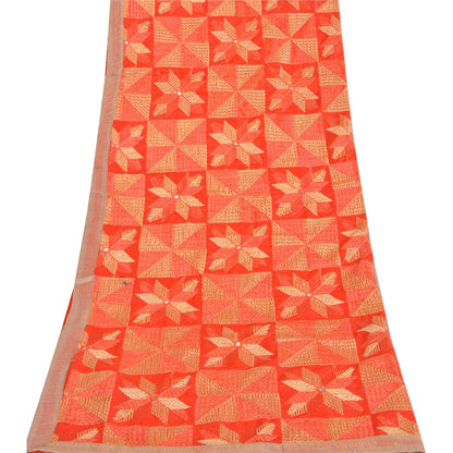 Sanskriti Vintage Dupatta Hand Embroidered Art Silk Bagh Phulkari Stole Red Veil
