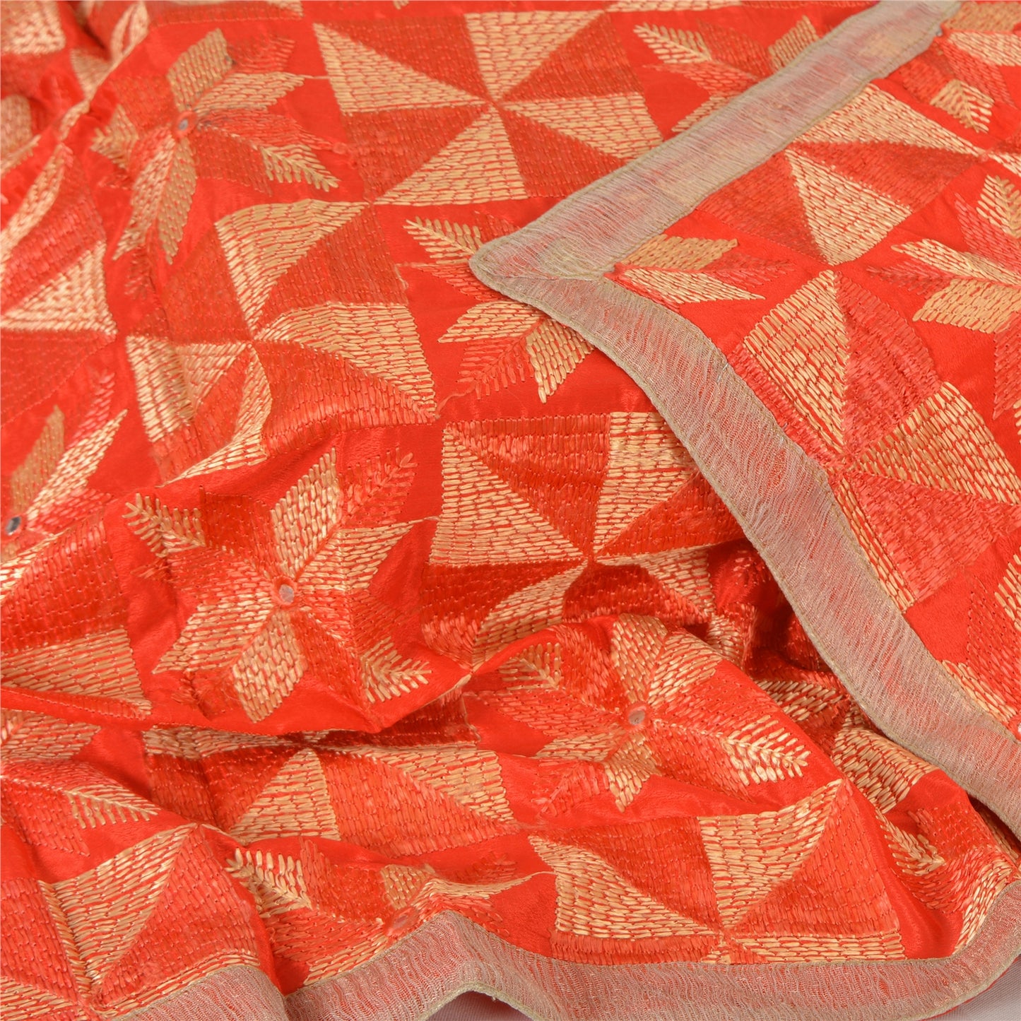 Sanskriti Vintage Dupatta Hand Embroidered Art Silk Bagh Phulkari Stole Red Veil