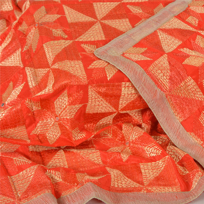 Sanskriti Vintage Dupatta Hand Embroidered Art Silk Bagh Phulkari Stole Red Veil