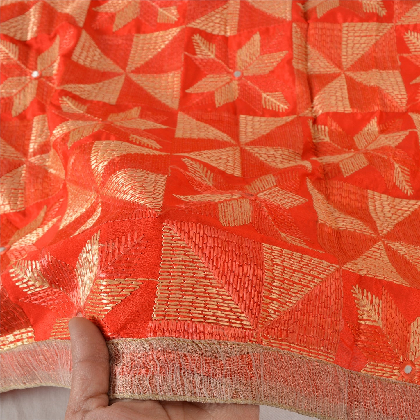 Sanskriti Vintage Dupatta Hand Embroidered Art Silk Bagh Phulkari Stole Red Veil