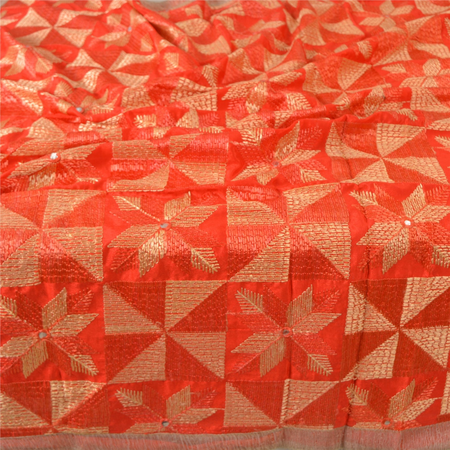 Sanskriti Vintage Dupatta Hand Embroidered Art Silk Bagh Phulkari Stole Red Veil