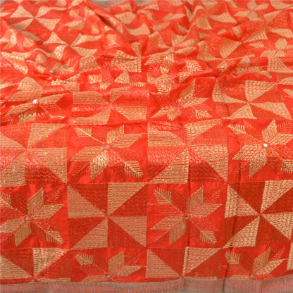 Sanskriti Vintage Dupatta Hand Embroidered Art Silk Bagh Phulkari Stole Red Veil