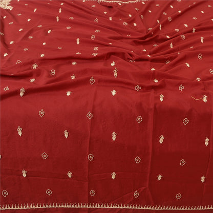 Sanskriti Vintage Dark Red Dupatta 100% Pure Silk Hand Beaded Zardozi Stole