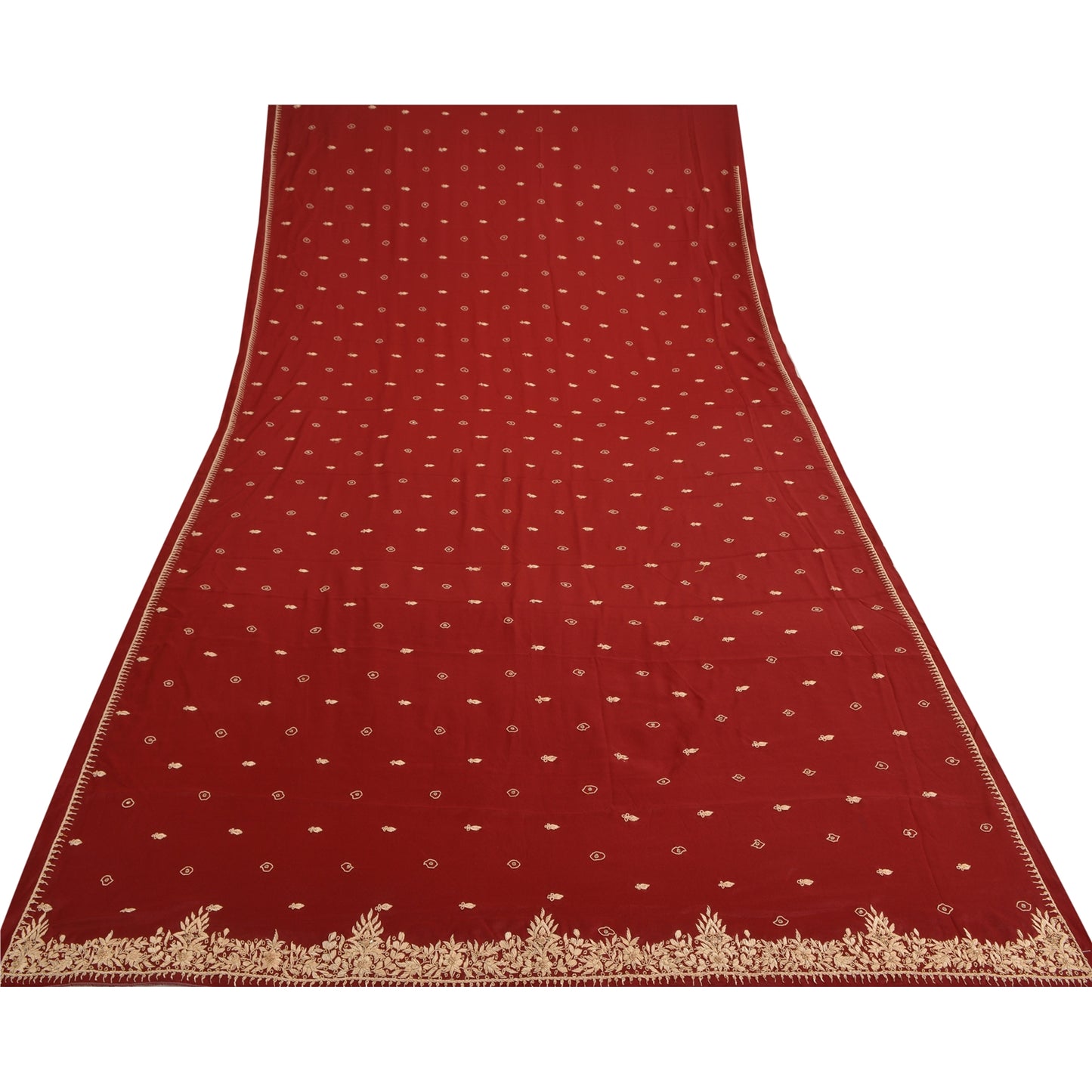 Sanskriti Vintage Dark Red Dupatta 100% Pure Silk Hand Beaded Zardozi Stole