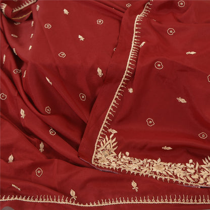 Sanskriti Vintage Dark Red Dupatta 100% Pure Silk Hand Beaded Zardozi Stole
