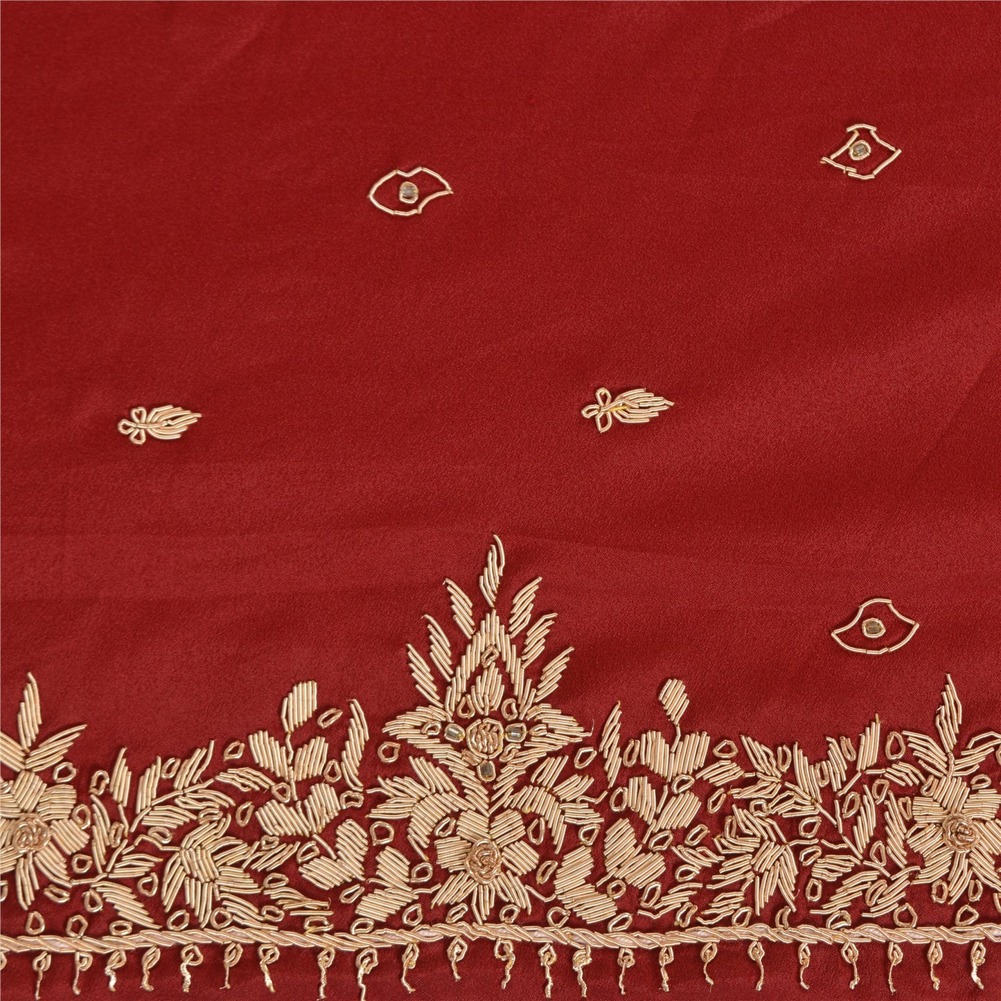 Sanskriti Vintage Dark Red Dupatta 100% Pure Silk Hand Beaded Zardozi Stole